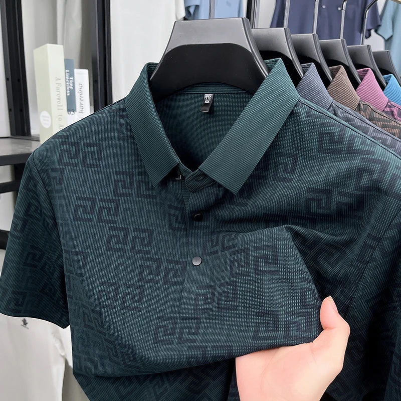 Geometric Pattern Anti-Wrinkle Polo Shirt