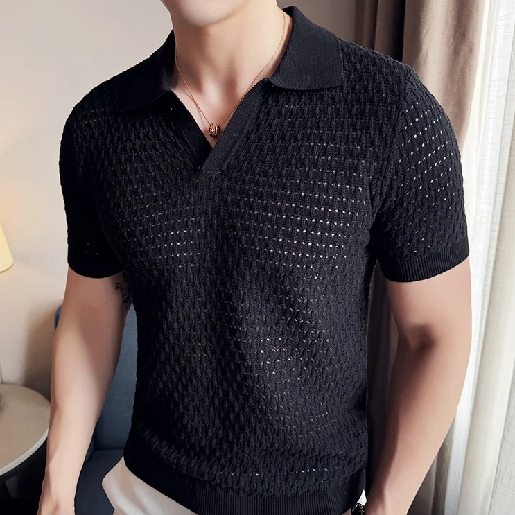 Hollow Knitted Smart Casual Polo Shirt