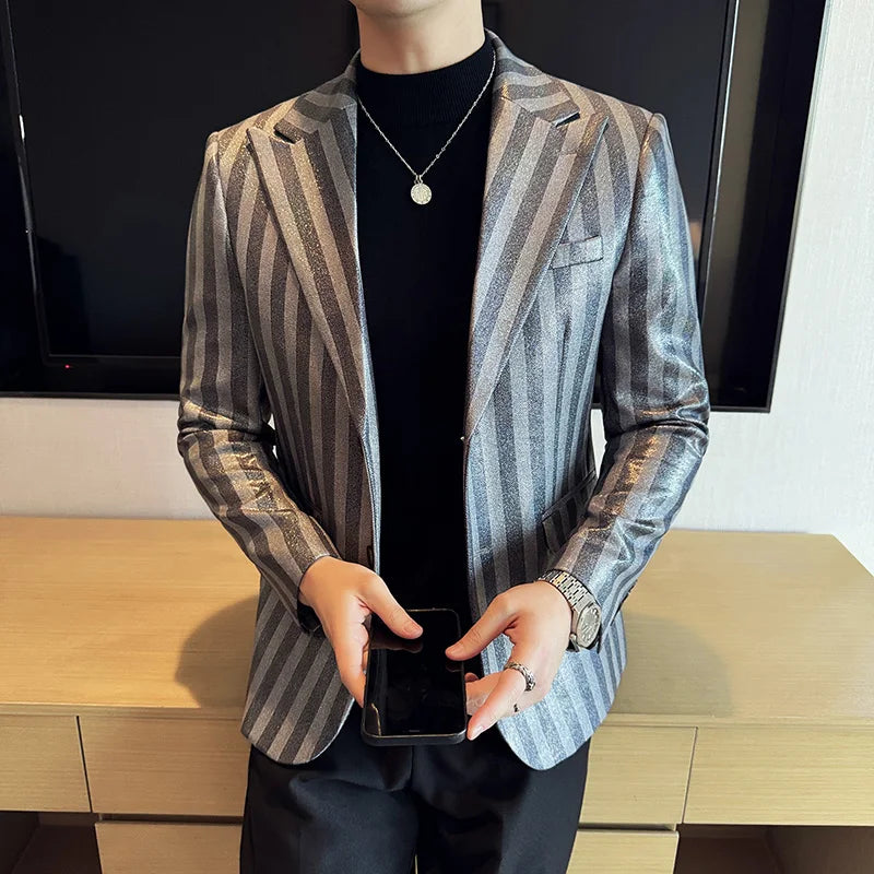 Vertical Striped Pattern Single-Breasted Blazer