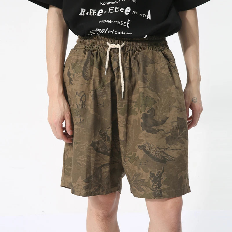 Casual Shadow Print Elastic Waist Shorts