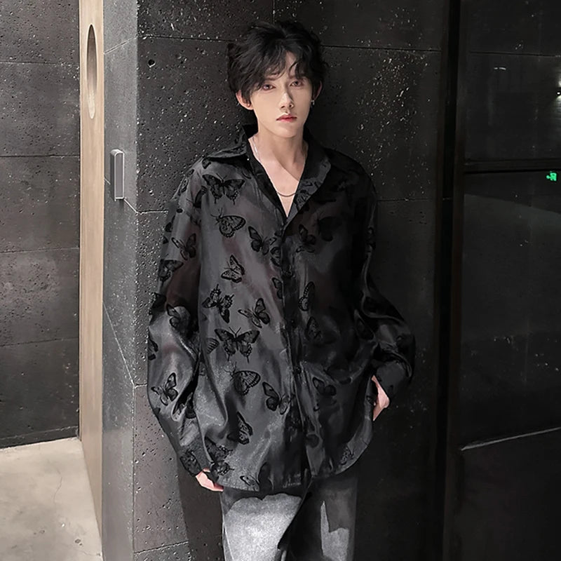 Butterfly Pattern Sheer Cloth Shirt