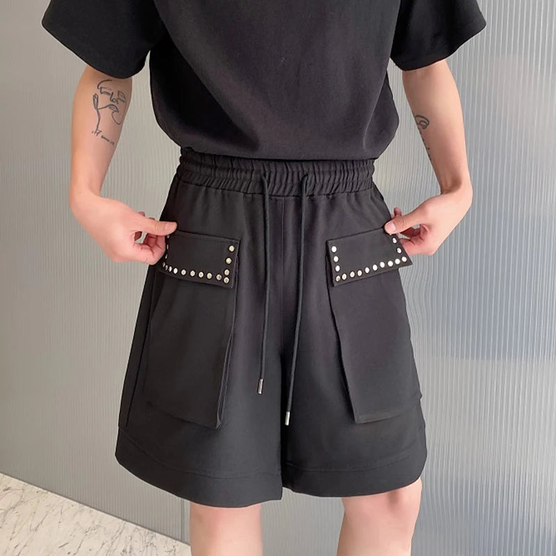 Elastic Waist Wide Leg Casual Shorts