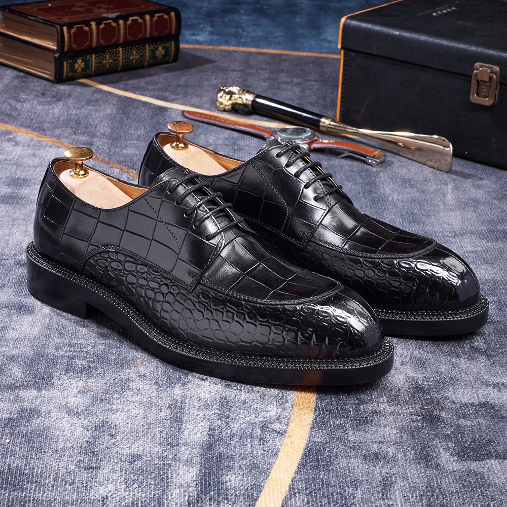 Crocodile Embossed Derby Dress Shoes