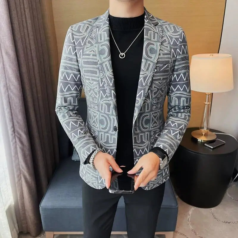 Casual Geometric Printed Fit Blazer