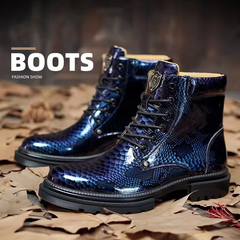 Luxury Blue Patent Leather Boots