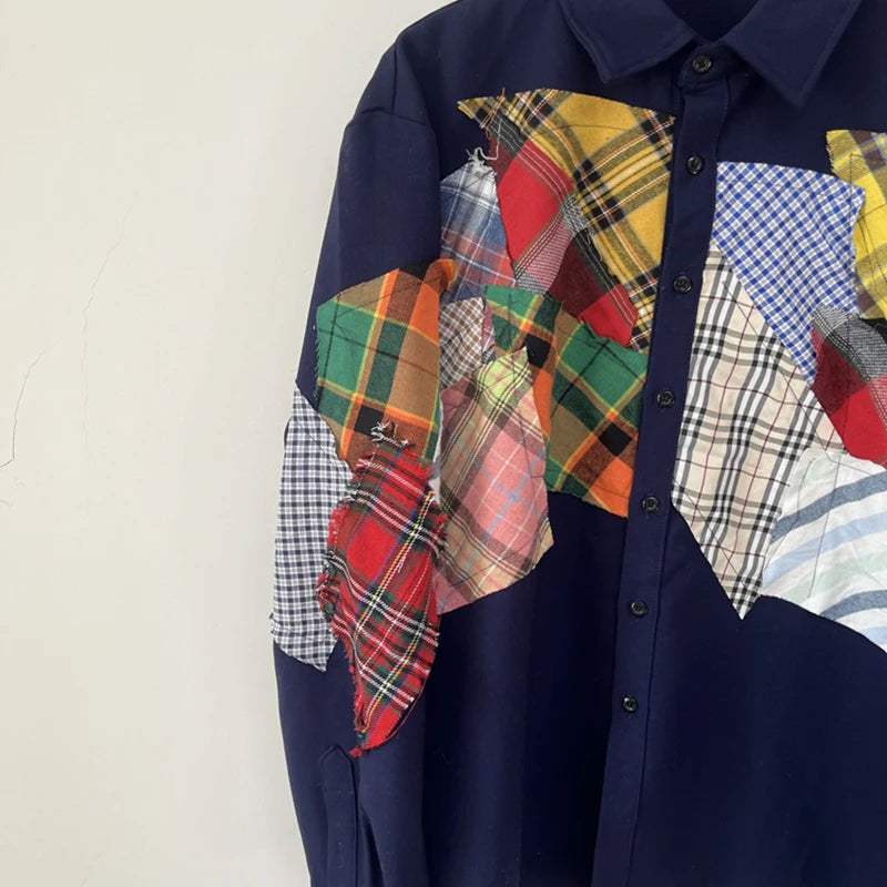 Plaid Patchwork Decoration Shirt