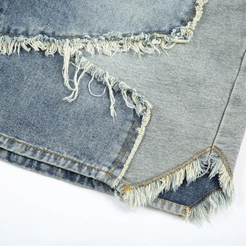 Pentagram Splicing Patchwork Denim Shorts