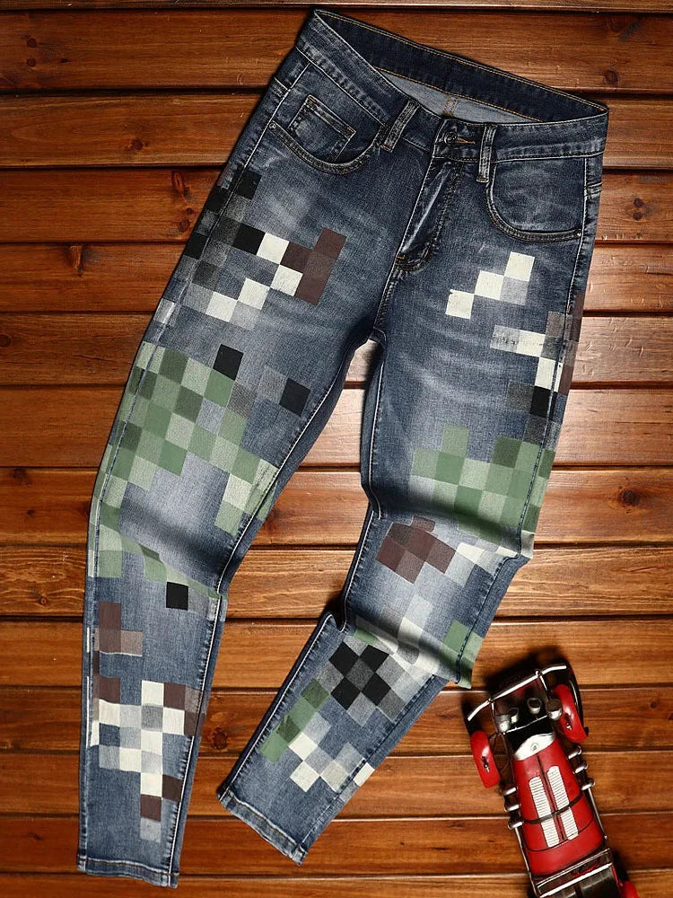 Contrast Trendy Mosaic Printed Jeans