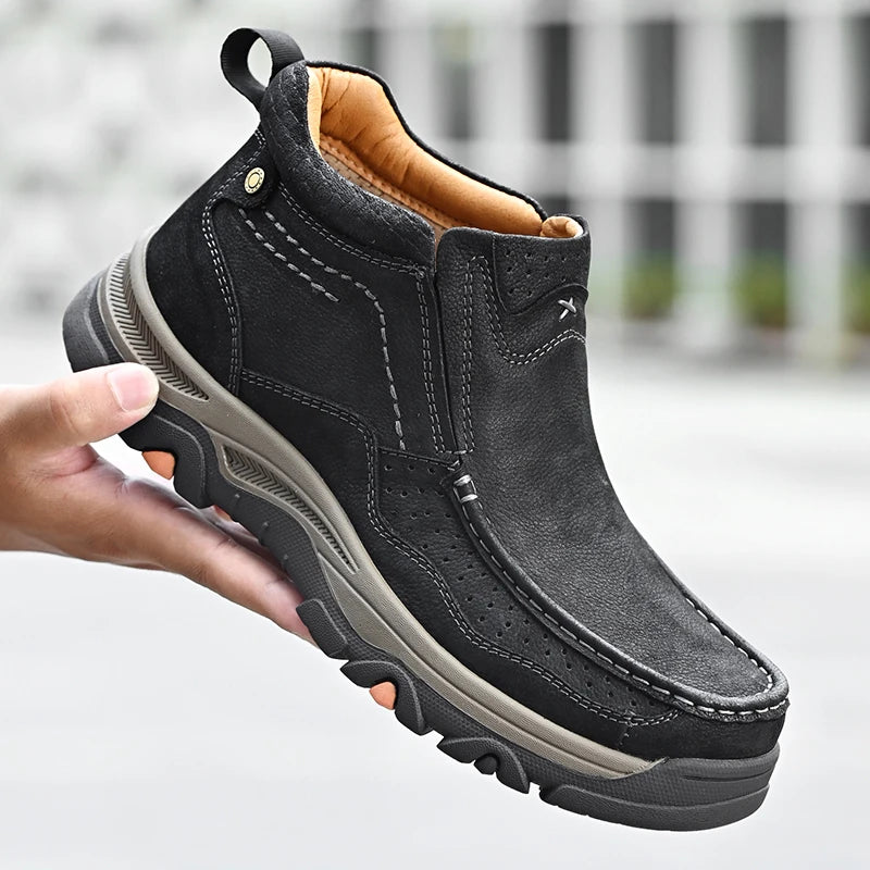 Casual Slip-On Leather Ankle Boots