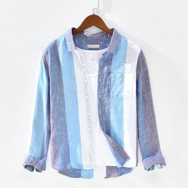 Striped Linen Long-Sleeved Casual Shirt