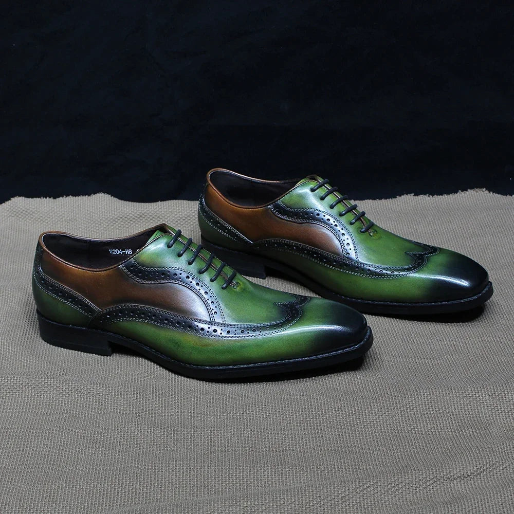 Green Mixed Colors Oxford Wingtip Shoes