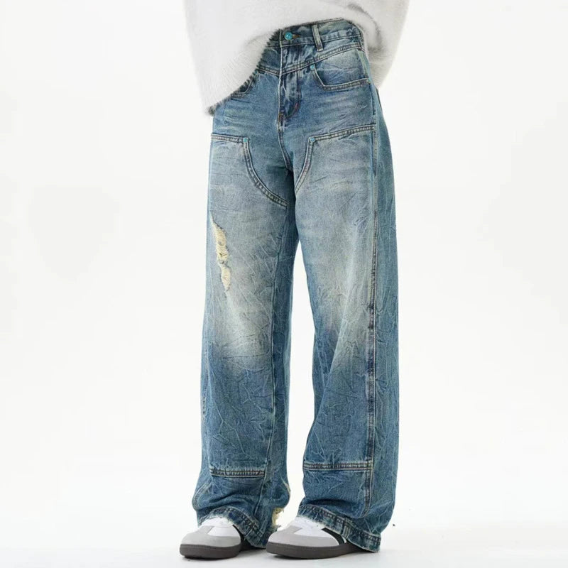 Gradient Creases Denim Straight Jeans