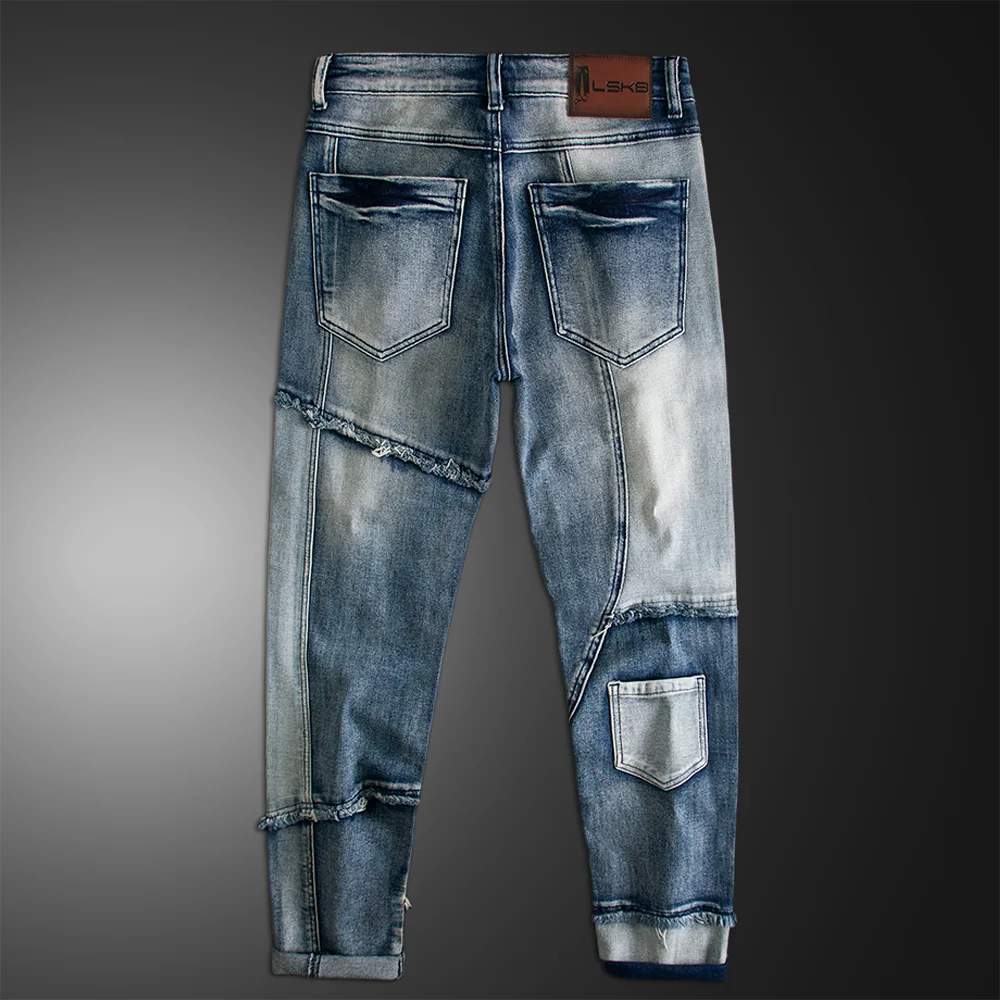 Streetwear Hip Hop Blue Patchwork Jeans