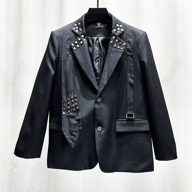 Black Color Metal Rivet Design Blazer