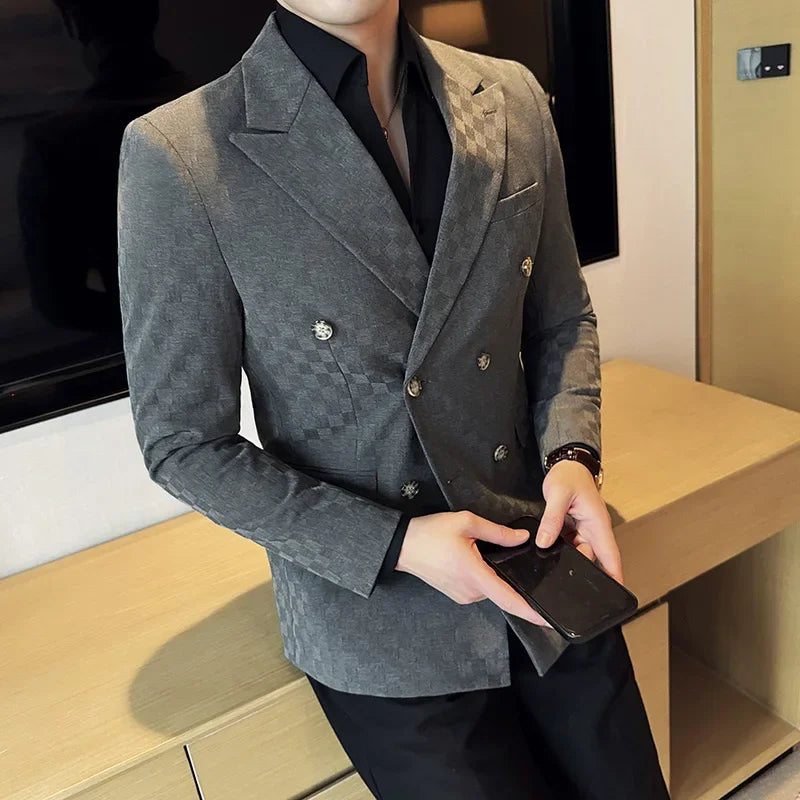 Double Breasted Checkered Men's Blazer