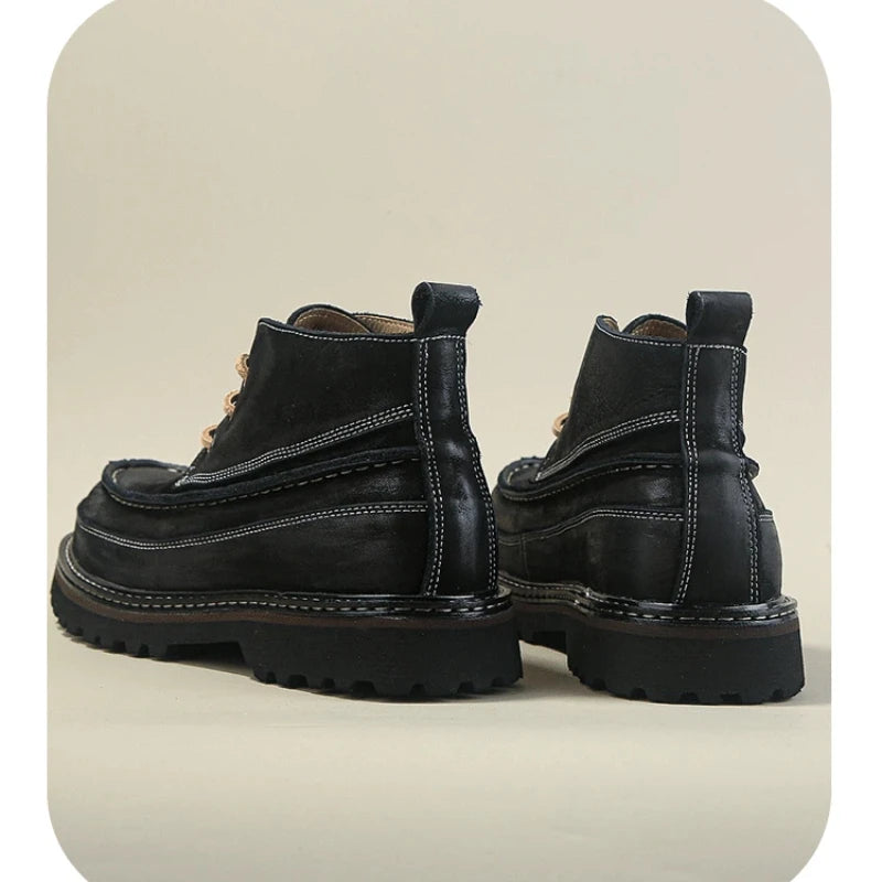 Rugged Style Leather High Top Boots