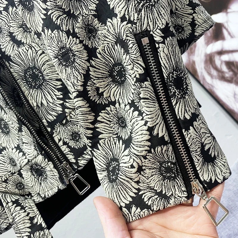 Floral Pattern Zipper Short Jacket