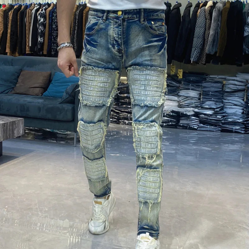 Streetwear Retro Ripped Patch Jeans