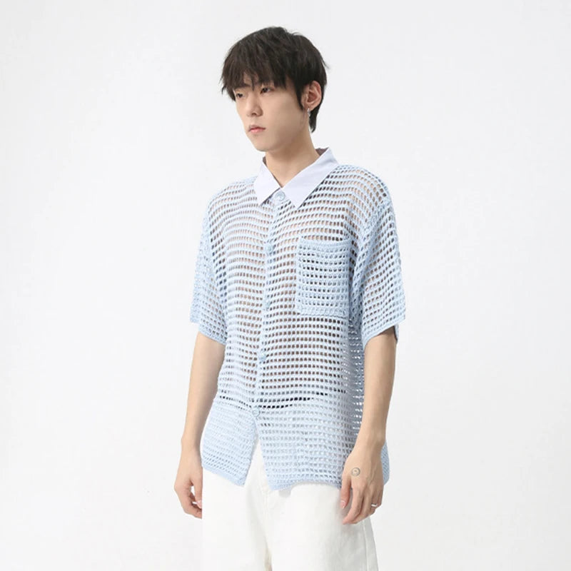 Casual Breathable Knitted Hollow Out Shirt