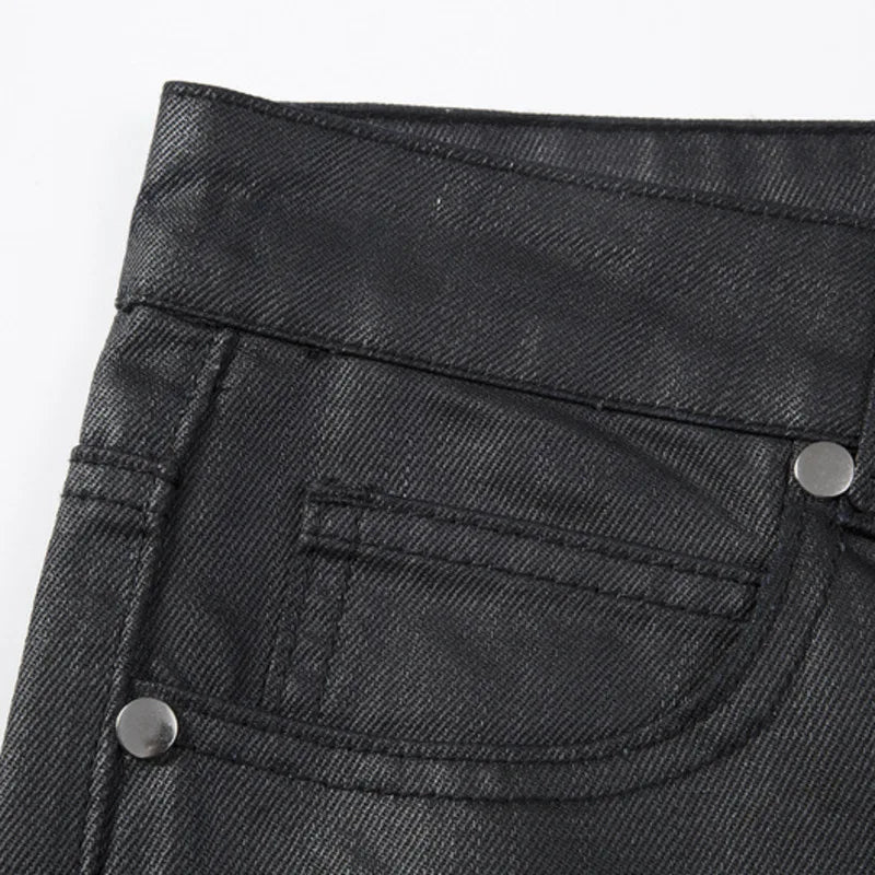 Black Solid Wax Coating Pants