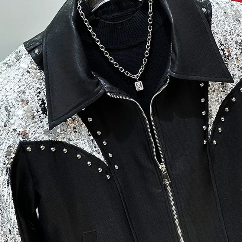 Sequin Patchwork Design Zipper Jacket