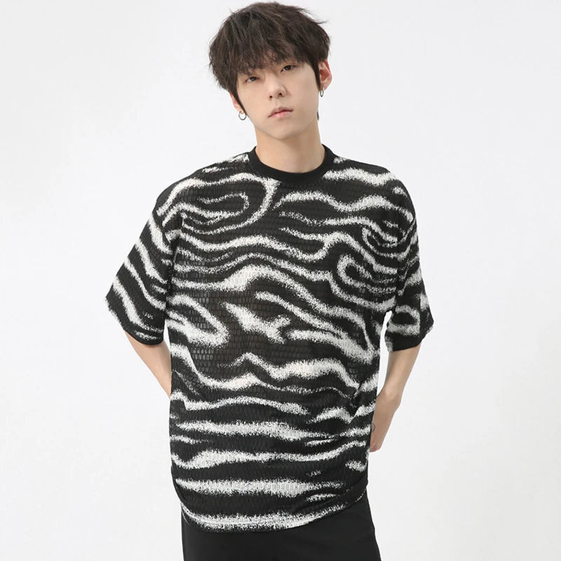 Wavy Streak Pattern Half Sleeve T-Shirt