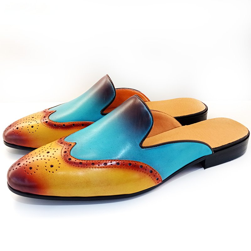 Mixed Colors Leather Mules Shoes