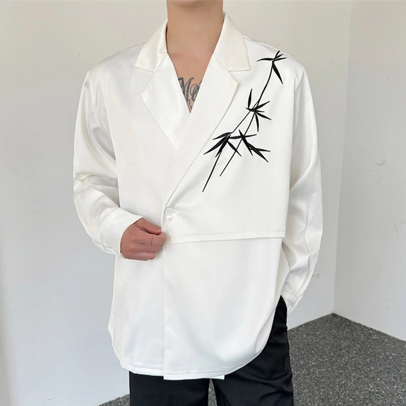 Bamboo Embroidery Single Breasted Blazer