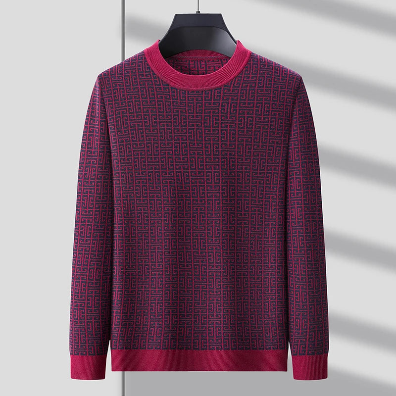 Geometric Pattern O-Neck Wool Sweater