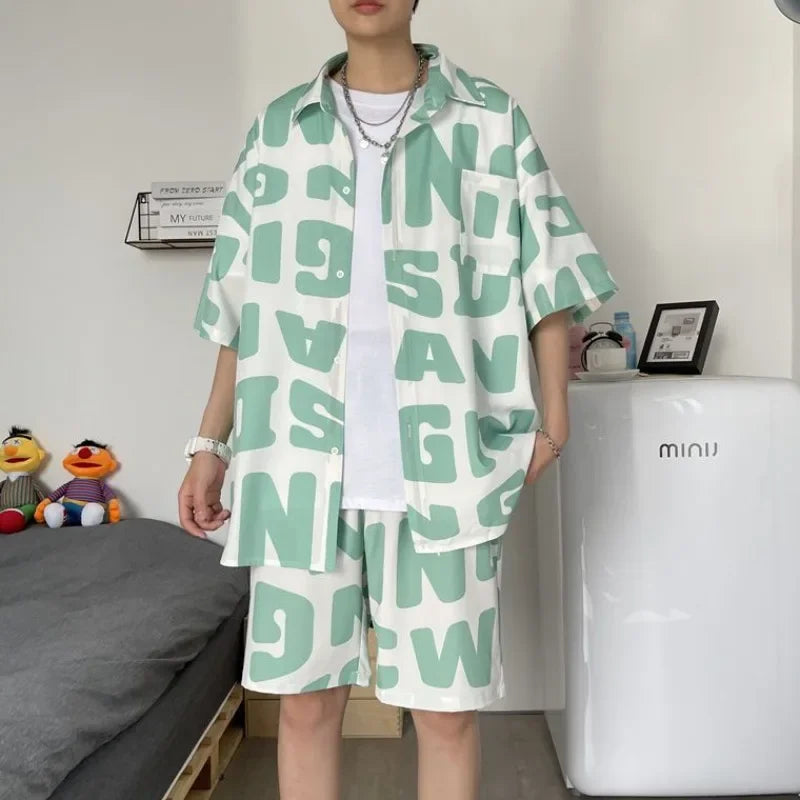 Letter Graphic Print Polyester Shorts Set