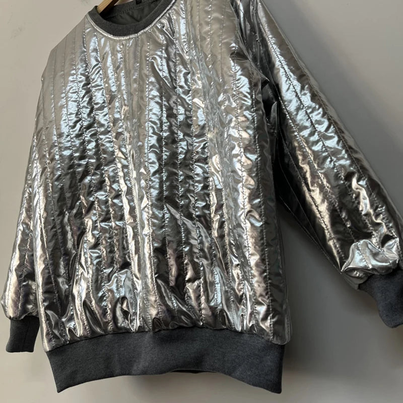 Metallic Gloss Decoration Loose Sweatshirt