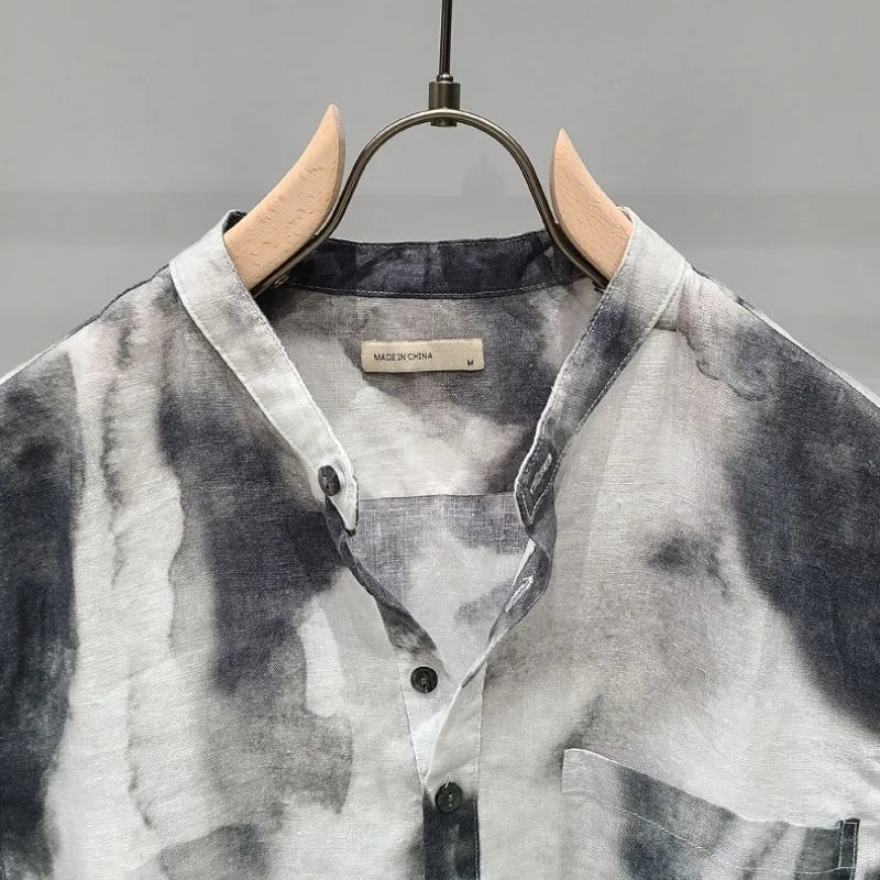 Tie Dye Stand Collar Loose Polo Shirt