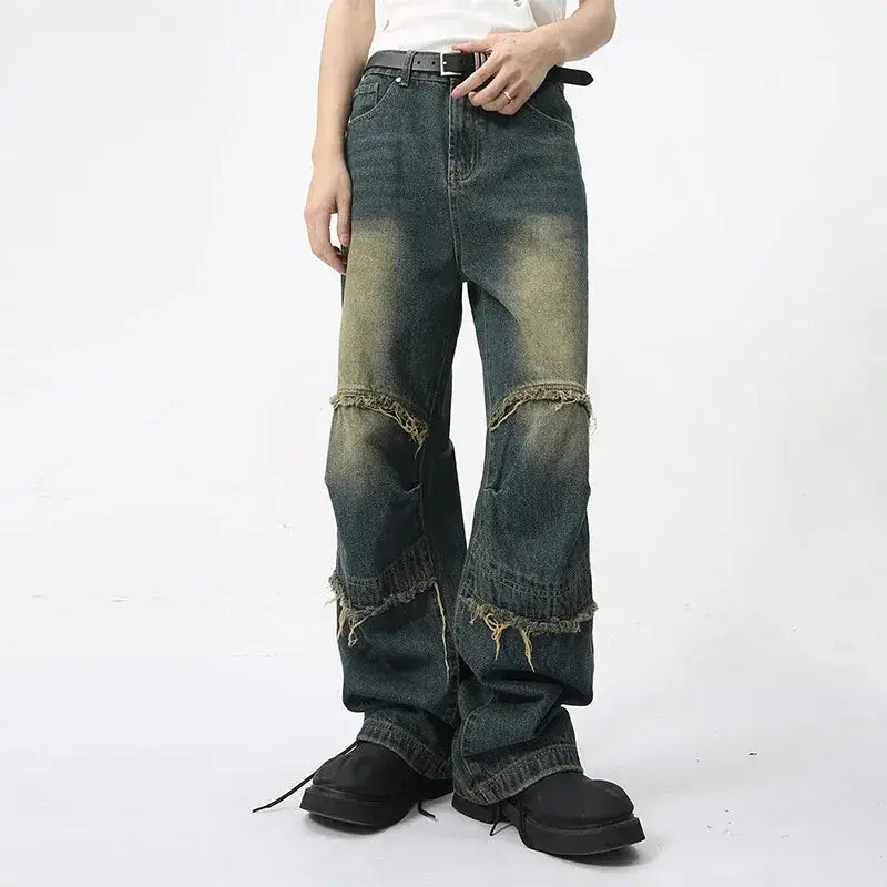 Ragged Edge Splicing Design Jeans