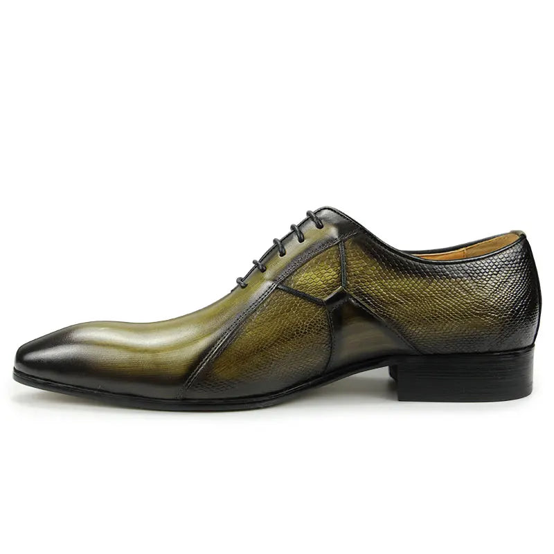Green Pointed Toe Leather Oxford Shoes