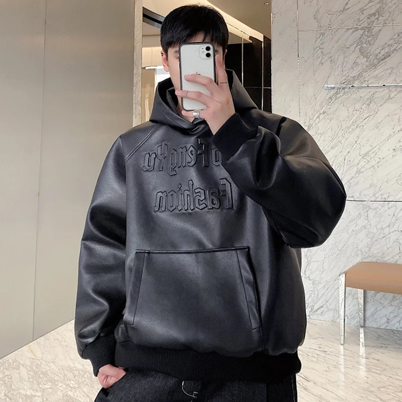 Solid Streetwear Embossed Letter Hoodie