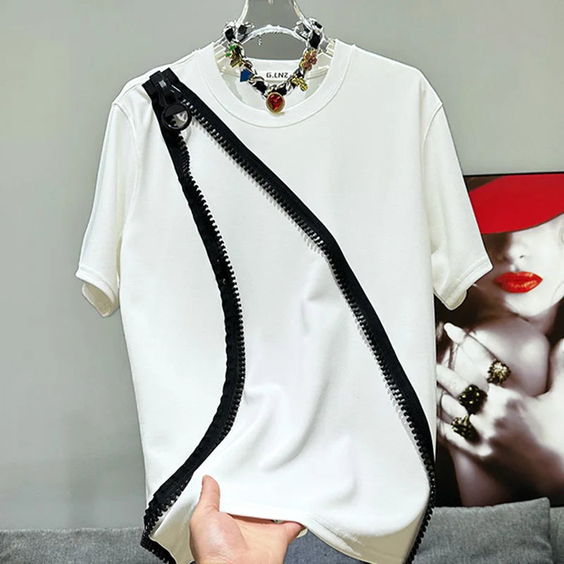 Loose Zipper Decor Short-Sleeve T-Shirt