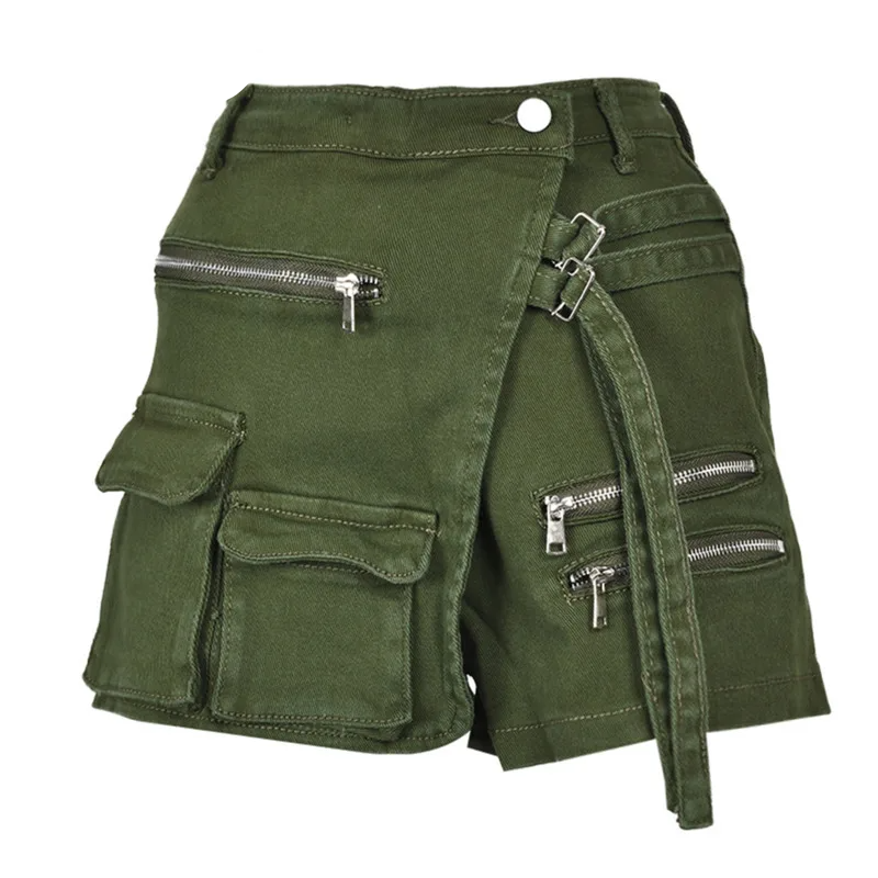 Green Cargo Pocket Design Denim Shorts