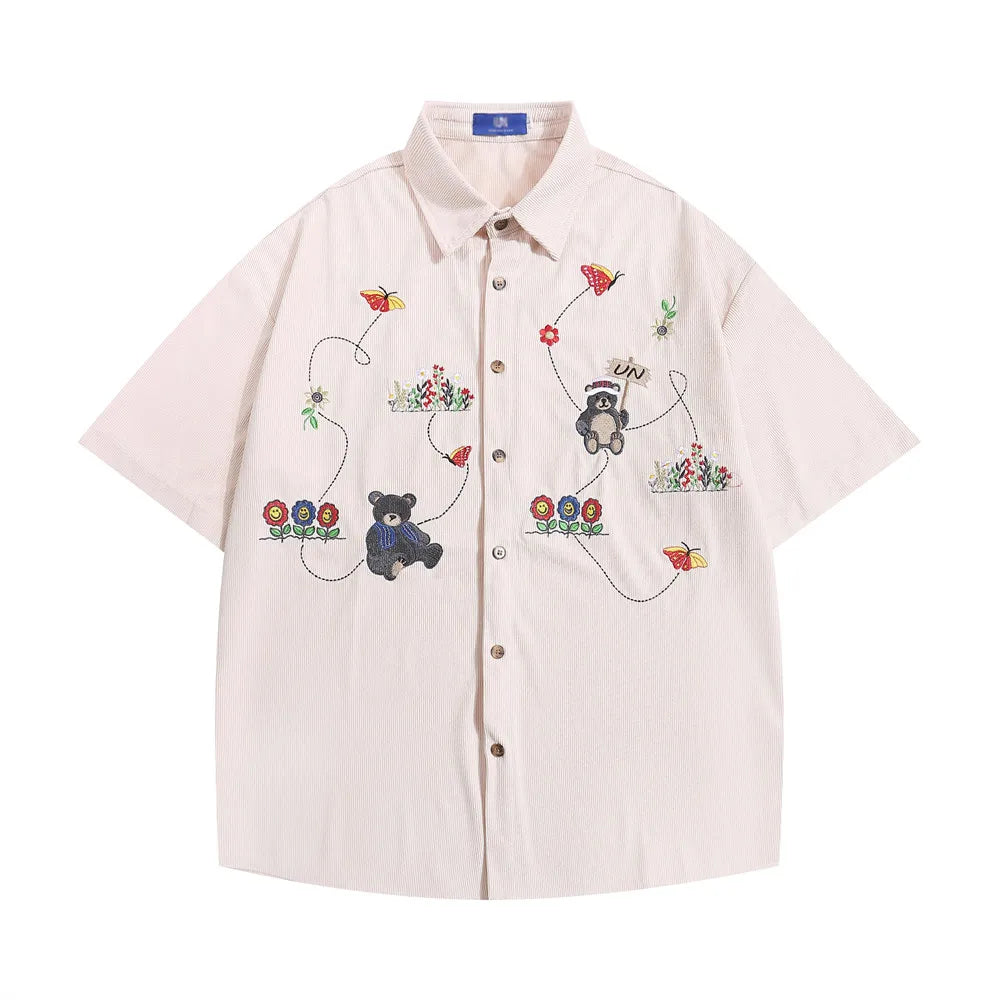 Little Bear Embroidery Corduroy Shirt