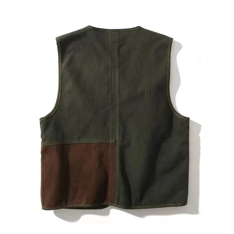 Multi-Pockets Patchwork Zipper Vest