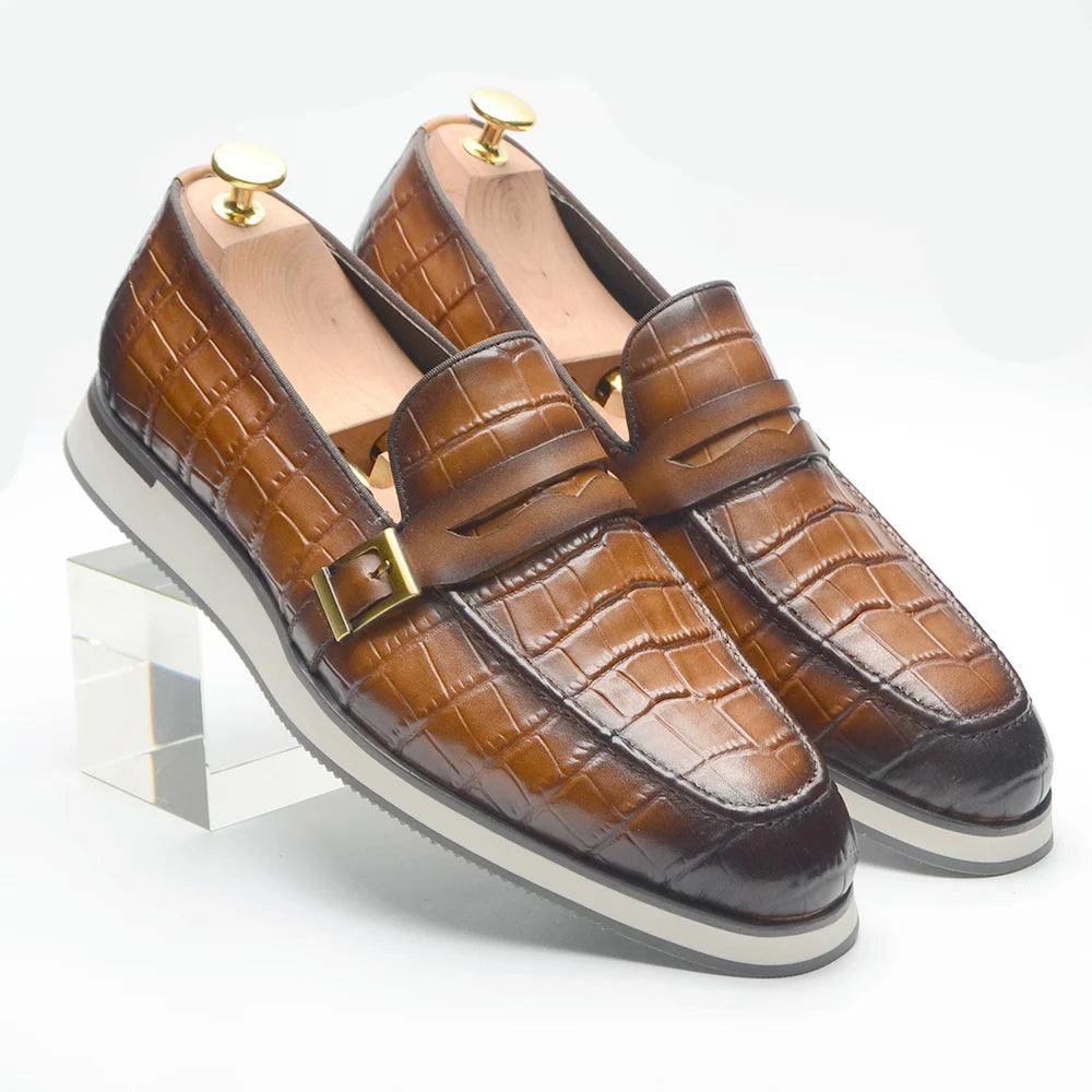 Crocodile Skin Elegant Slip-On Loafers