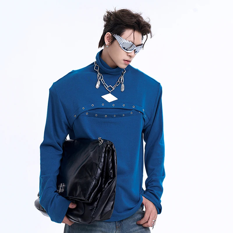 Metal Buckle Hole Design Long-Sleeved T-Shirt