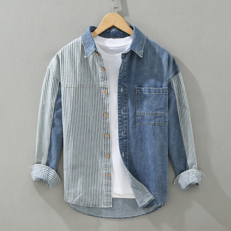 Stripes Solid Denim Fabric Shirt