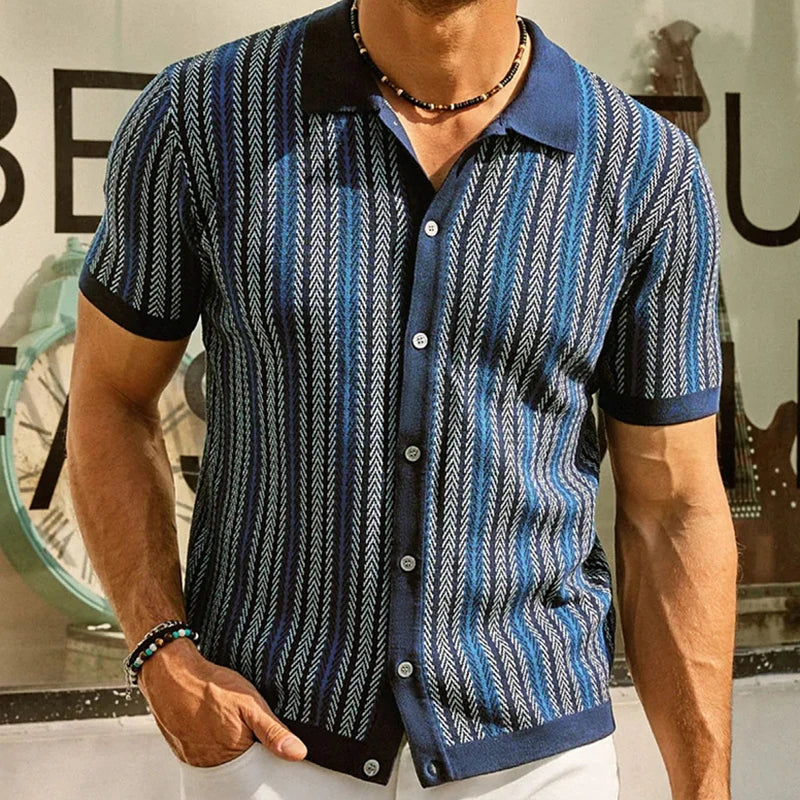 Geometric Knitted Printed Short Sleeve Shirt