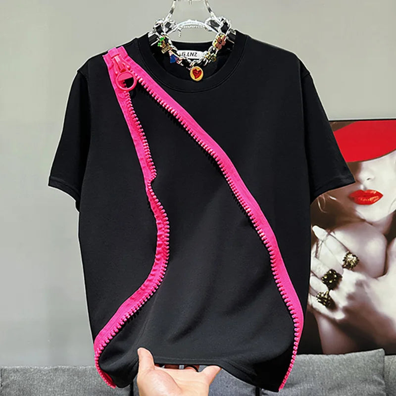 Loose Zipper Decor Short-Sleeve T-Shirt