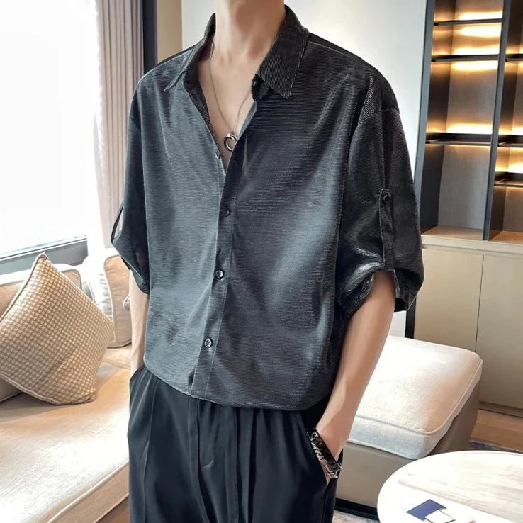 Fashion Shiny Design Loose Half Sleeve Shirt