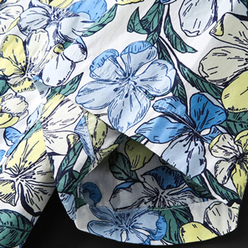 Casual Blue Flower Pattern Print Shirt