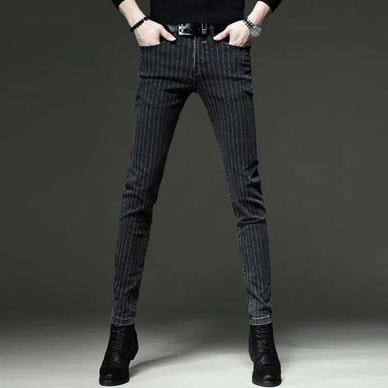Men's Striped Slim-Fit Pencil Jeans