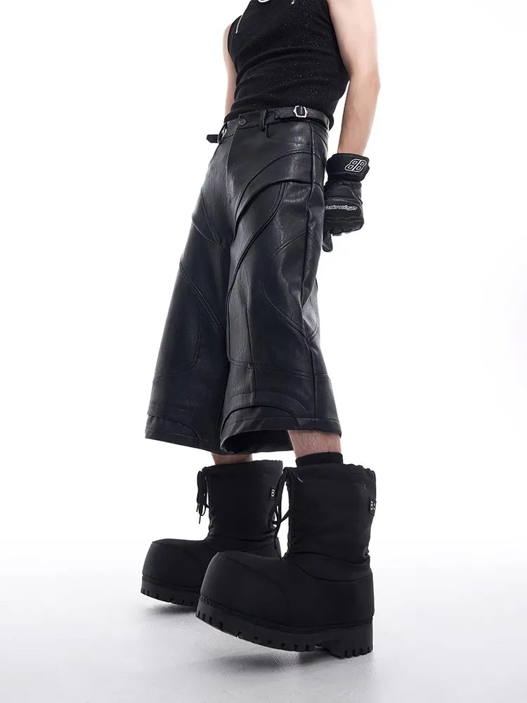 Loose Fashion Black PU Leather Capri