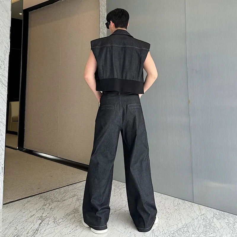 Black Denim Vest Pants Set