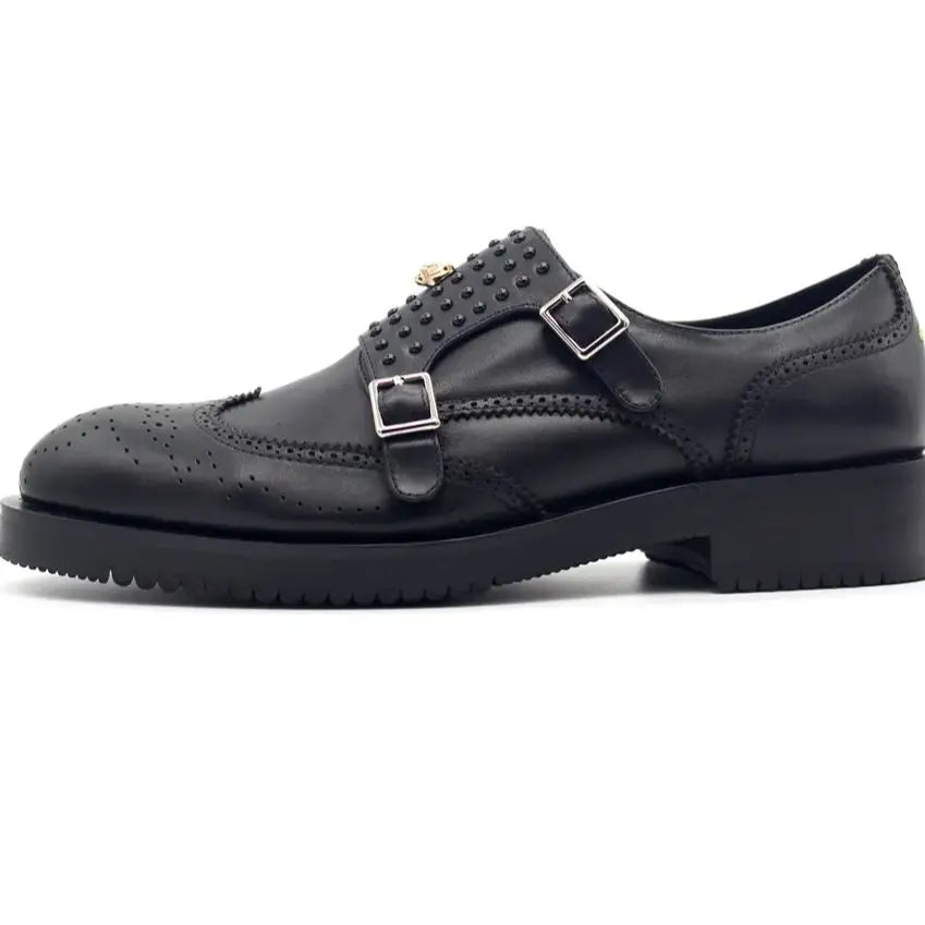 Monk Strap Rivets Black Formal Shoes